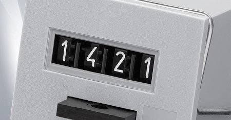 Standard counter for front panel mounting: front panel cut-out. Electromechanical pulse counter.  Position Displays, Rate Meters, Time Meters
