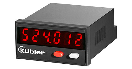 Multifunction display with 48x24 mm DIN housing: Acquisition of pulses, times, frequencies, and positions. LED display.