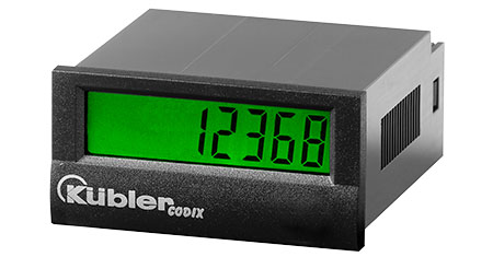 LCD tachometer with 48x24 mm DIN housing: Simple frequency display with speed in Hz.  Control and monitor linear rotational speeds and flow rates